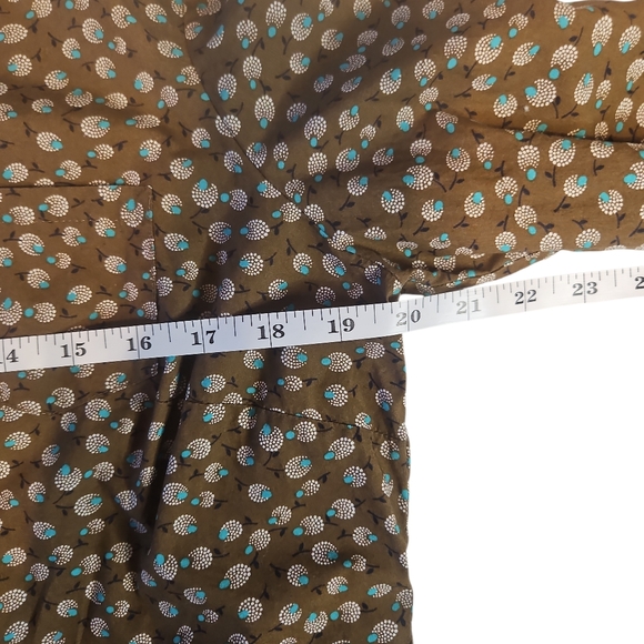 Boden Brown Teal Print Button Front Blouse Size 10P - Picture 6 of 6